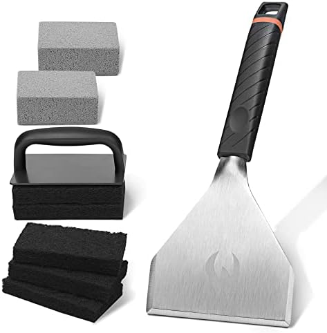 HOMENOTE Griddle Cleaning Kit for Blackstone, Professional Griddle Scraper Kit with Reinforced Heavy Duty Scraper, Bricks, Scouring Pads with Handle 9pcs