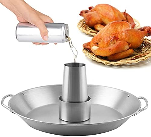 Tellshun Beer Can Chicken Holder, 12 Inch Stainless Steel Grill, BBQ Roaster Cooker Stand Vertical Grilling Accessories Rack for Vegetables Basket Large Size Round Pan