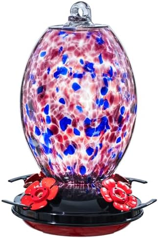 Muse Garden Glass Humming Bird Feeders for Outdoors - 27OZ Blown Glass Hummingbird Feeder - Unique Gift for Mom Women Grandparents, Outdoors Hanging Garden Decor, Includes Ant Moat & Brush, Purple