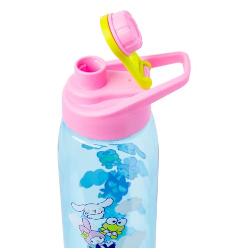 Silver Buffalo Sanrio Hello Kitty and Friends on a Rainbow Featuring Badtz-Maru, My Melody, Keroppi, and Cinnamoroll Water Bottle with Screw Lid, 28 Ounces