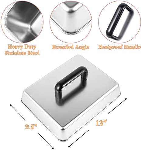 13 x 9 Inch Rectangular Basting Cover and Grill Press Kit for Blackstone Accessories, Universal BBQ Melting Dome Steaming Lid & Smash Burger Press for Flat Top Teppanyaki, Dishwasher Safe