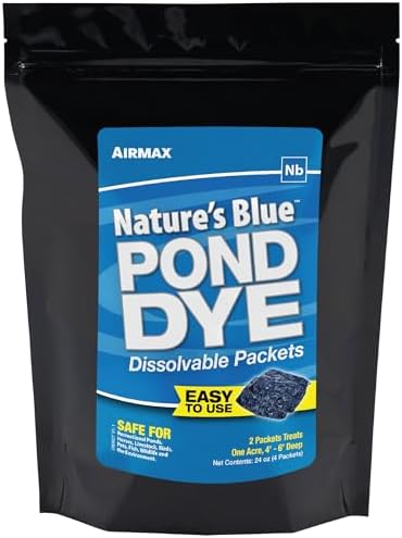 Airmax Pond Dye Packets Natures Blue Colorant for Large Pond & Lake, Beneficial UV Blocking Color Concentrate, Maintain Clean & Clear Water, Fish, Bird & Animal Safe, 4 Soluble Packets