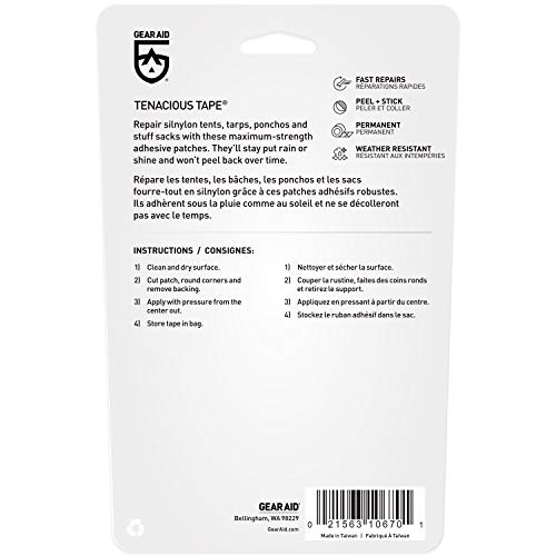 GEAR AID Tenacious Tape Silnylon Patches for Silicone Tent and Tarp Repair, 3”x5”, Clear