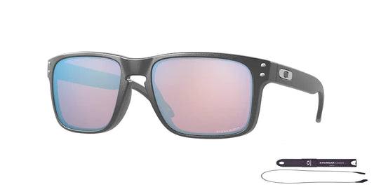 Oakley Holbrook OO9102 9102U5 55MM Steel/Prizm Snow Sapphire Square Sunglasses for Men + BUNDLE Accessory Leash + BUNDLE with Designer iWear Eyewear Kit