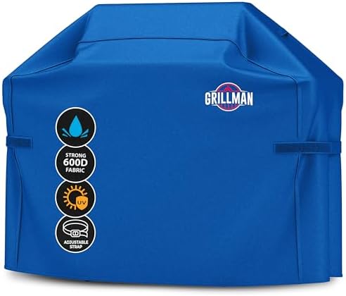 Grill Cover by Grillman, Blue, 64 Inch, BBQ Outdoor Grill Covers, Charcoal & Gas Grills, Waterproof, Rip-Proof, Weather-Resistant, Anti-UV, Barbecue Cover for Weber, Genesis, Charbroil, Nexgrill, etc