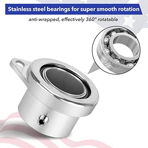 Aluminum Alloy Flagpole Ring Set with Bearings 2 Pack, Anti Wrap 360°Rotating Flag Mounting Ring Spinning Flag Pole Kit with Carabiner for 0.71-1.00 Inch Diameter Flagpole(Silver)