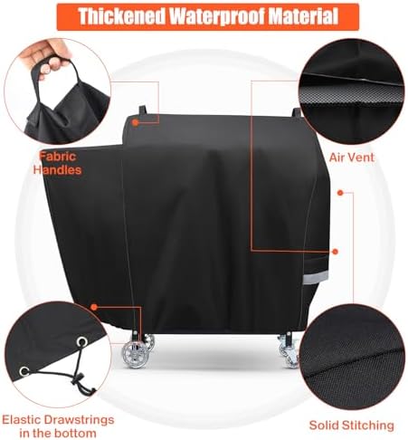 QuliMetal Grill Cover for Rec Tec RT-590, Recteq Deck Boss 590 Wood Pellet Grill - Heavy Duty Waterproof Fade Resistant Outdoor Smoker Cover with Elastic Drawstring for Recteq RT-590 Grill Accessories