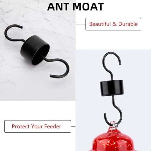 REZIPO Hummingbird Feeder with Perch - Hand Blown Glass - 38 Fluid Ounces Hummingbird Nectar Capacity Include Hanging Wires and Moat Hook (Red-fire)