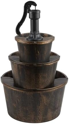 Alpine Corporation TEC234BR Outdoor Floor Tiered Rustic Pump and Barrel Water Fountain, Old-Fashioned Waterfall, 40", Brown