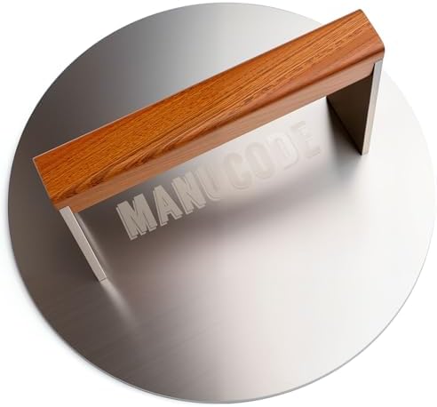 Smash Burger Press, 3.8-Lb Burger Smasher, 9-Inch Bacon Press for Batch Cooking, Stainless Steel, Easy to Clean and Seasoning Free, Heatable for Searing Panini, Steak, Chicken, Fish, Round