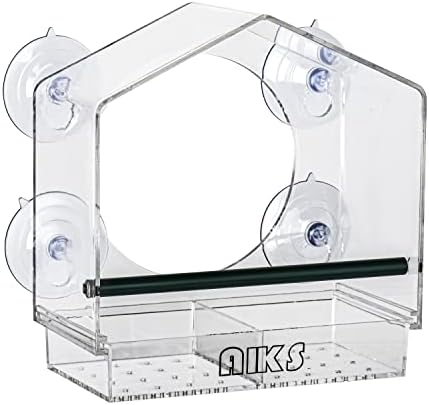 AIKS Window Bird Feeder with 4 Extra Strong Suction Cups, Large Outdoor Bird House for Cardinals Bluebird Chickadees etc.