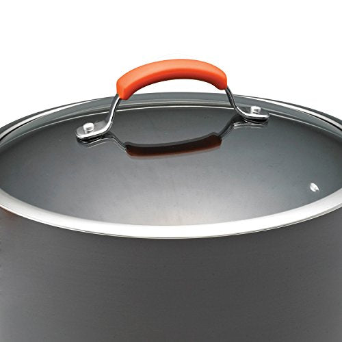 Rachael Ray Brights Hard-Anodized Aluminum Nonstick Cookware Set with Glass Lids, 10-Piece Pot and Pan Set, Gray with Orange Handles