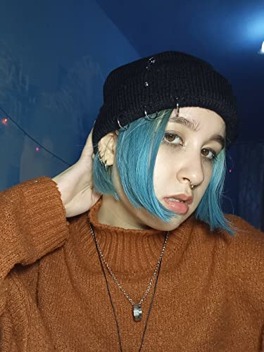 AIBEARTY Swag Short Fisherman Beanie for Men Women Rolled Cuff Beanie Skull Caps Wool Knit Winter Ski Hat with O Rings Black