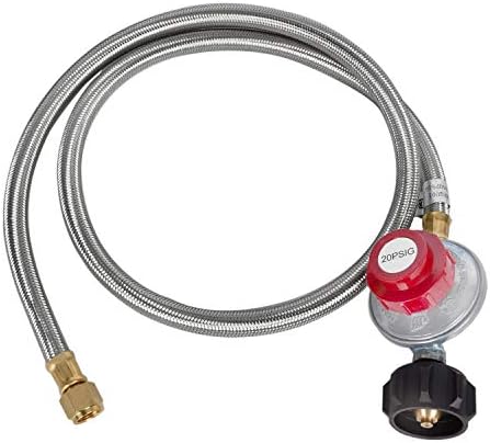 GasSaf 5 Feet Stainless Steel Braided 20 PSI Adjustable Propane Regulator Hose with QCC-1/Type,Gas Grill LP Regulator for Burner, Turkey Fryer, Forge, Smoker and More