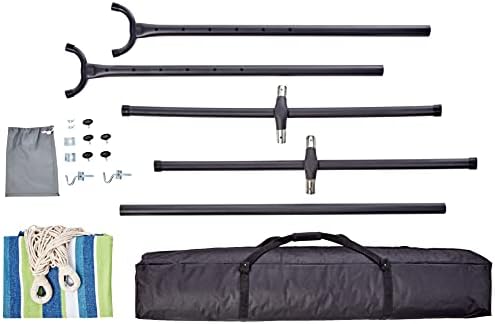 Amazon Basics Double Hammock with 9-Foot Space Saving Steel Stand and Carrying Case, 450 lb Capacity, Oasis Stripe, 110 x 47 x 43 inches