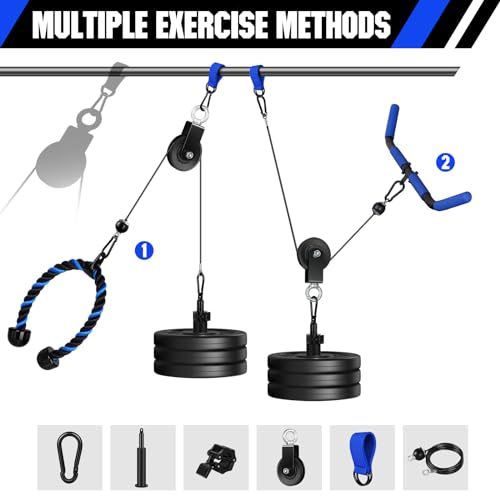 RENRANRING Weight Cable Pulley System Gym, Upgraded Cable Pulley Attachments for Gym LAT Pull Down, Biceps Curl, Tricep, Arm Workouts - Weight Pulley System Home Gym Add On Equipment