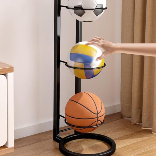 Apujent Ball Storage Rack, Football Stand, Ball Storage Garage, Ball Holder, Sports Equipment Storage for Garage, Basketball Organizer Rack, Columnar Vertical Ball Racks for Indoor Rooms and Gyms