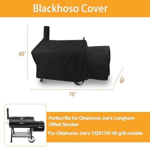 Grill Cover for Oklahoma Joe's Longhorn Offset Smoker, 70 inch Heavy Duty Waterproof UV Resistant Offset Smoker Cover for Oklahoma Joe's 13201747-50, Outdoor BBQ Cover