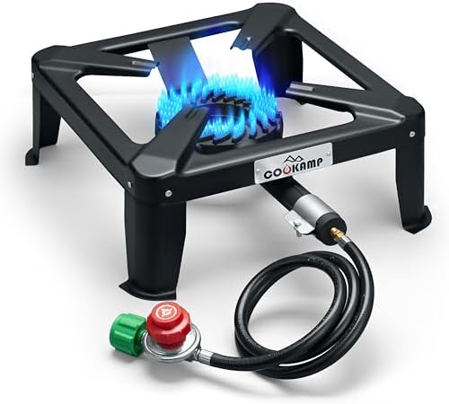 Propane Burner for Outdoor Cooking, 120,000 BTU Single 7" Round Burner, 16" Square Steel Cooktop！SA1730