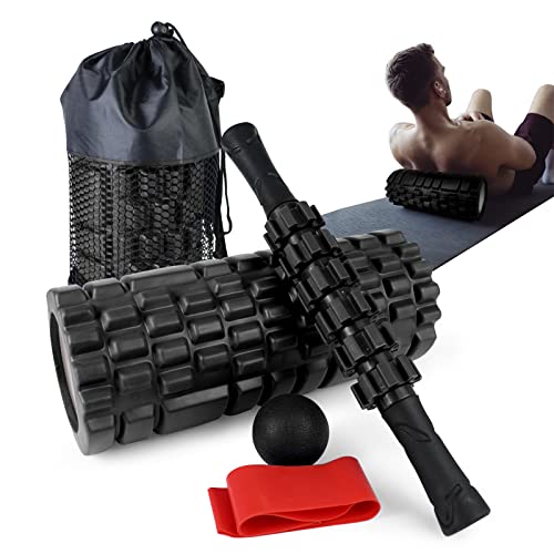 Krightlink 5 in 1 Foam Roller Set for Deep Tissue Muscle Massage, High Density Trigger Point Fitness Patented Exercise Foam Roller, Massage Roller, Massage Ball, Resistance Band, for Whole Body