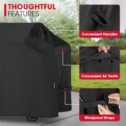 Unicook Grill Cover 60 Inch for Outdoor Grill, Heavy Duty Waterproof BBQ Cover with Side Handles and Air Vents, Weather Resistant, Compatible with Weber Charbroil Nexgrill Kenmore Gas BBQs, Black
