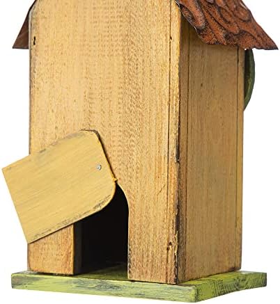 Glitzhome 9.7" H Hanging Birdhouse for Outdoor Patio Garden Decorative Pet Cottage Distressed Wooden Birdhouse, Leaves Rustic Yellow