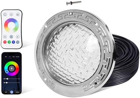 HQUA PN01DC 120V AC Remote Control LED RGBW Color Change Inground Pool Light, 10 Inch 50W with 100 Feet Cord, UL Listed Transformer Included, Fit for 10" Large Wet Niches.