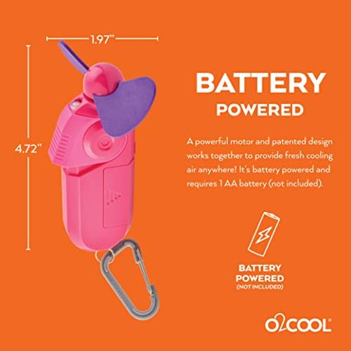 O2COOL Personal Mini Misting Fan - Portable Battery Operated Handheld Cooling Accessory with Fine Mist Spray for Outdoor, Beach, Camping - Convenient Carabiner Clip for Easy Travel - Raspberry 2 Pack