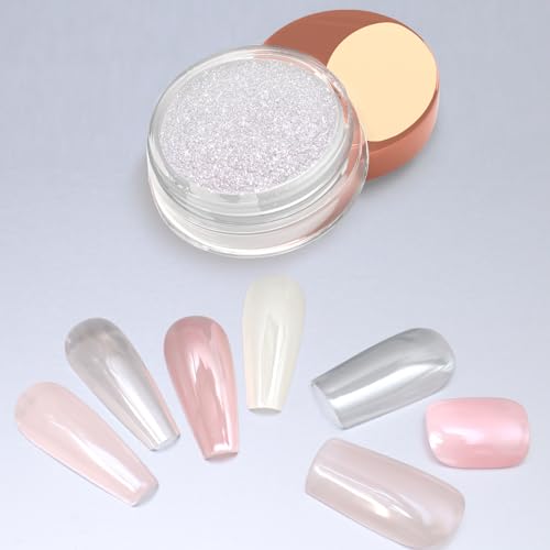 Allstarry Unicorn Chrome Nail Powder, Aurora Mermaid Iridescent White Pearl Nail Chrome Powder Pigment Glitter Fairy Dust for Nail Art, Manicure, Gel Nail Polish - Spring Moonlight
