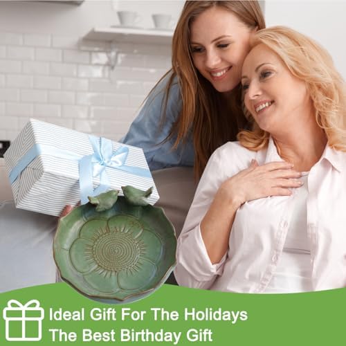 Ceramic Bird Bath for Outside on Ground, 9.45-Inch Birds Bath Bowl Only, Ground Bird Feeders and birdbath for Outdoors, Garden, Tabletop, Deck, Balcony and Lawn