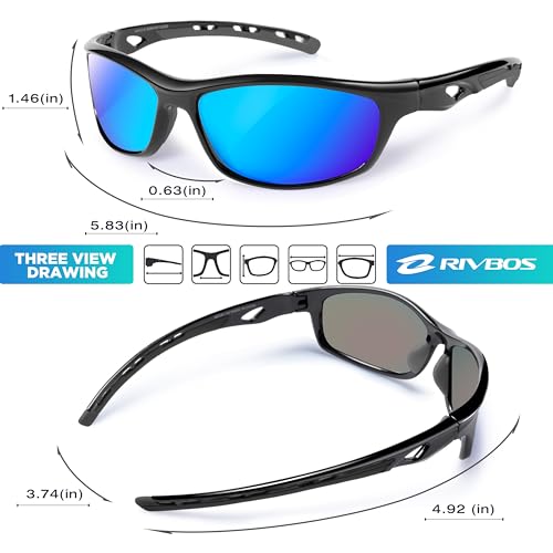 RIVBOS Mens Sunglasses Polarized UV Protection TR90 Unbreakable Frame Sports Driving Fishing Cycling RB833-black Night Version Lens