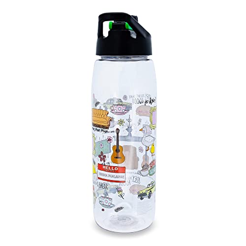 Silver Buffalo Friends TV Show Iconic Doodles Tritan Water Bottle, Screw Top Lid, 28 Ounces