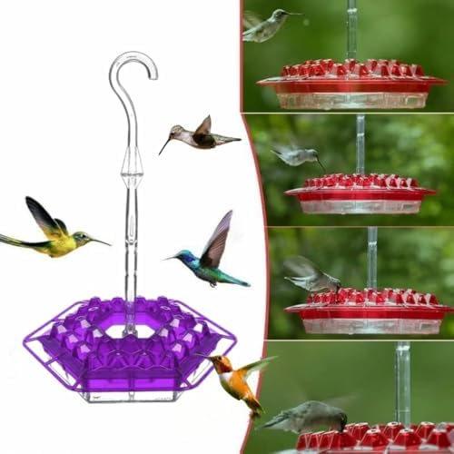 Ant & Bee-Proof Hummingbird Feeder with 30 Feeding Ports - 11oz Easy-Clean Outdoor Hanging Feeder, Includes Perch & Cleaning Brush for Window and Backyard Decoration (1, Purple)
