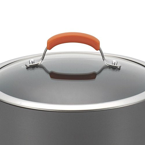Rachael Ray Brights Hard-Anodized Aluminum Nonstick Cookware Set with Glass Lids, 10-Piece Pot and Pan Set, Gray with Orange Handles