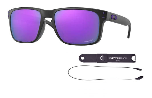 Oakley OO9102 Holbrook 9102K6 55MM Matte Black/Prizm Violet Square Sunglasses for Men + BUNDLE Accessory Leash Kit+ BUNDLE with Designer iWear Eyewear Kit