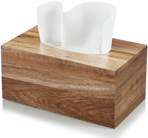 ALELION Rectangular Tissue Box Cover - Acacia Wood Rectangle Tissue Box Holder for 160, 180 Count Box - Decorative Facial Cube Tissue Box Cover for Tabletop Night Stands Bathroom Office