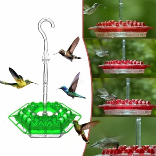 Ant & Bee-Proof Hummingbird Feeder with 30 Feeding Ports - 11oz Easy-Clean Outdoor Hanging Feeder, Includes Perch & Cleaning Brush for Window and Backyard Decoration (1, Green)