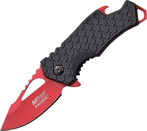 MTech USA – Spring Assisted Folding Knife – Red Fine Edge Stainless Steel Blade with Black Nylon Fiber Handle, Bottle Opener, Pocket Clip, Tactical, EDC, Self Defense- MT-A882RD