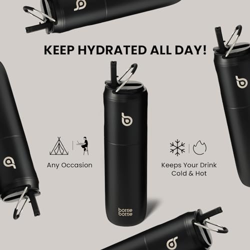 BOTTLE BOTTLE Insulated Water Bottle 24oz with Straw Lid and Handle for Sports Travel Gym Stainless Steel Water Bottles Double-Wall Vacuum Metal Thermos Bottles Leak Proof BPA-Free (Peak Gray)