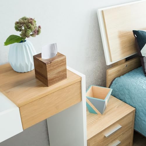 ALELION Tissue Box Cover Square - Acacia Wood Tissue Box Holder for Tabletop Night Stands Bathroom Office - Decorative Facial Cube Tissue Box Cover for Modern Farmhouse Decor