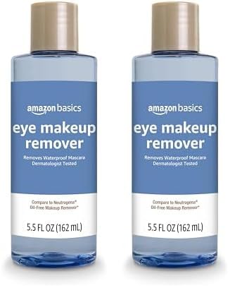 Amazon Basics Eye Makeup Remover, Removes Waterproof Mascara, Dermatologist Tested, Fragrance Free, 5.5 Fl Oz (Pack of 2)