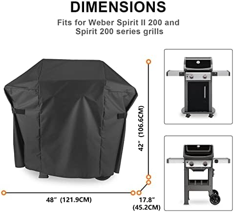 Grisun 7138 Premium Grill Cover for Weber Spirit 200 Series, Spirit E210, S210, E210, 215 Grills, Anti-Fade Waterproof UV-Resistant Gas Grill Cover, Heavy Duty BBQ Cover, 48 inches, Black