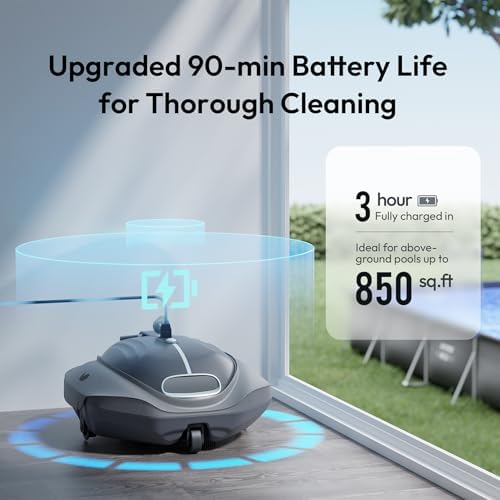 Bubot 300P Pool Vacuum, Cordless Robotic Pool Cleaner with Superior Suction Power, Bluehole Suction, DirtLock 2.0, Auto-Parking for Above-Ground Flat Pools up to 850 Sq.Ft, Space Gray