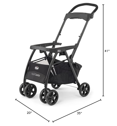 Chicco KeyFit Caddy Frame Stroller, Accepts All Chicco Infant Car Seats, Adjustable Handle, Parent Tray | Black/Black