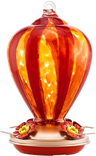 Hummingbird Feeder, 34OZ Hand Blown Glass Hummingbird Feeders for Outdoors Hanging, 4 Feeding Perch with Ant Moat Hook, Garden Yard Decor Gifts for Women Mom (Hot Air Balloon)