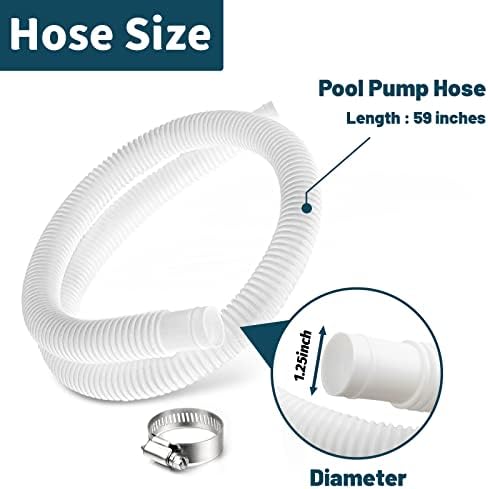 1.25" Pool Hose Replacement for Intex Pump - 59" Long Hose for Intex Filter Pump 607, 637, 1.25" Pool Connection Hose for Above Ground Pools 330GPH 530GPH 1000GPH Filter Pump (2 Hoses with 4 Clamps)