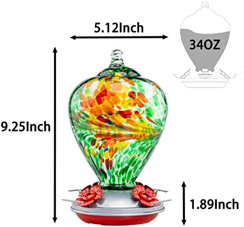 Muse Garden Hummingbird Feeders for Outdoors Hanging, Blown Glass Hummingbird Feeder, Hummingbird Gifts for Mom, Garden Backyard Decor, Unique Gifts Idea for Women Mothers Day, 34OZ, Peacock