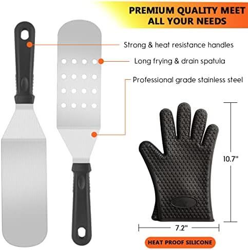 Griddle Accessories Kit, 121 Pcs Griddle Grill Tools Set for Blackstone and Camp Chef, Professional Grill BBQ Spatula Set with Basting Cover, Spatula, Scraper, Bottle, Tongs, Egg Ring