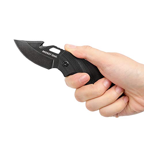 Mossy Oak Mini Folding Pocket Knife, 2.5-inch Stainless Steel Drop Point Blade - G10 Handle EDC Multifunction Tool with Bottle Opener and Glass Breaker (Black)