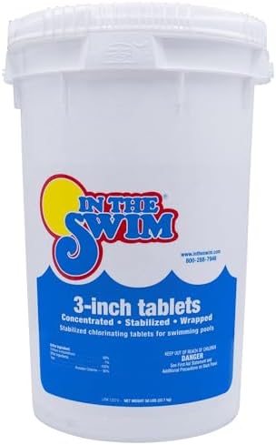 In The Swim 3 Inch Stabilized Chlorine Tablets for Sanitizing Swimming Pools - Individually Wrapped, Slow Dissolving - 90% Available Chlorine - Tri-Chlor - 50 Pounds